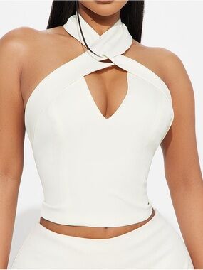 Women's White Cross Halter Crop Top